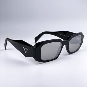 NEW Prada PR17WS 1AB2B0 Black Light Gray Mirrored Silver Square Unisex